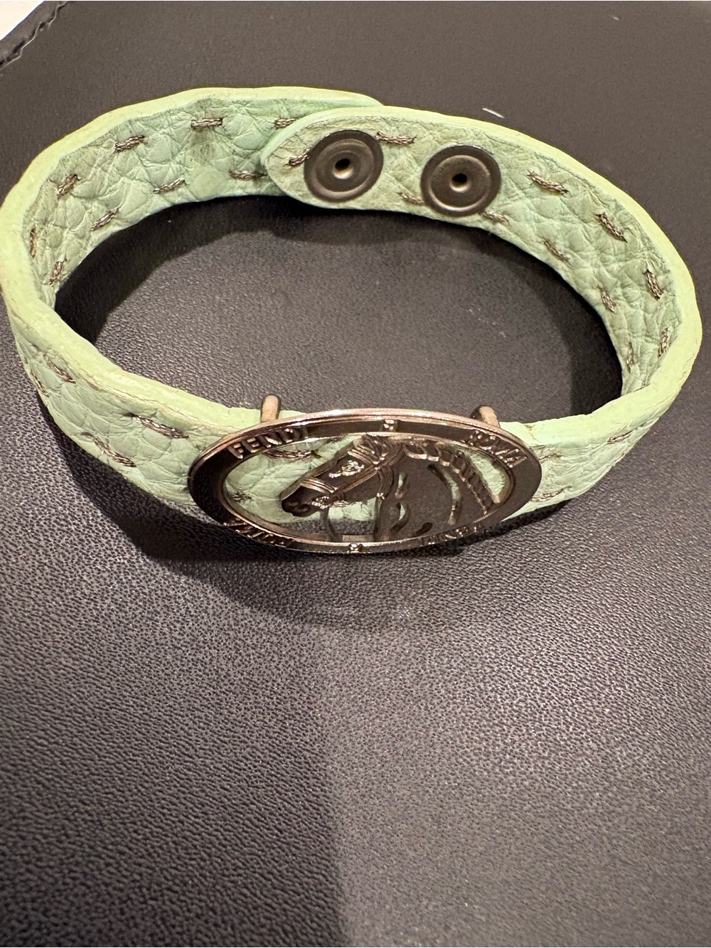 Fendi Mint Green Leather Horse Medallion Bracelet/Cuff - Picture 8 of 8